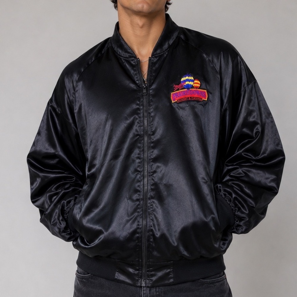 Vintage Black Sheep Primadonna Resort Casino Satin Bomber Jacket Black XXL USA